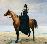 unknow artist Equestrian Portrait of Mademoiselle Croizette oil painting on canvas